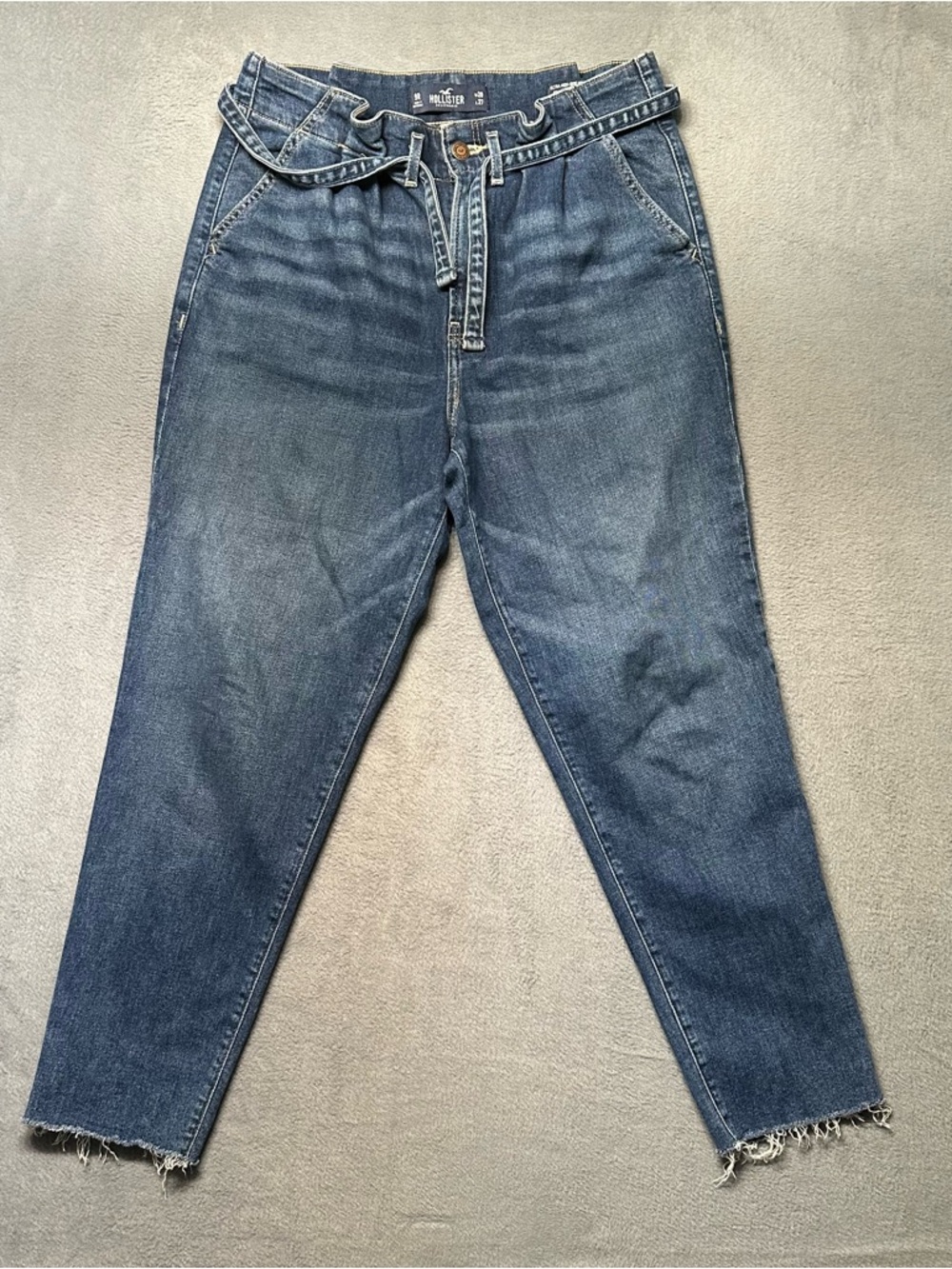Hollister Womens 9R 29x27 Mom Jeans Blue Tie Waist High Rise Frayed EUC